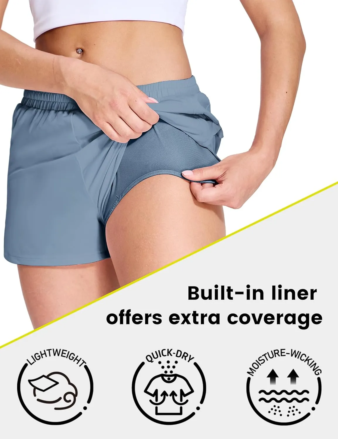 Nepest Womens Running Shorts with Mesh Liner Elastic Waist Quick Dry 3 inch Athletic Workout Shorts with Zipper Pocket