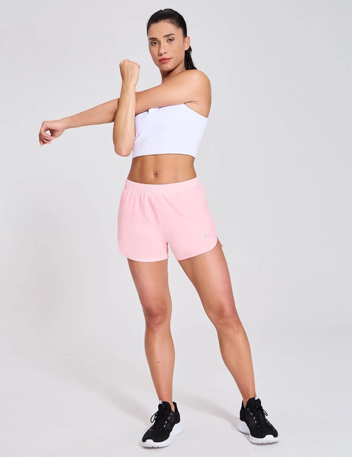 Nepest Womens Running Shorts with Mesh Liner Elastic Waist Quick Dry 3 inch Athletic Workout Shorts with Zipper Pocket
