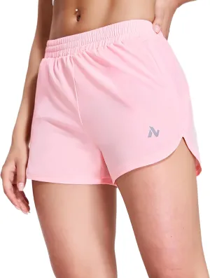 Nepest Womens Running Shorts with Mesh Liner Elastic Waist Quick Dry 3 inch Athletic Workout Shorts with Zipper Pocket