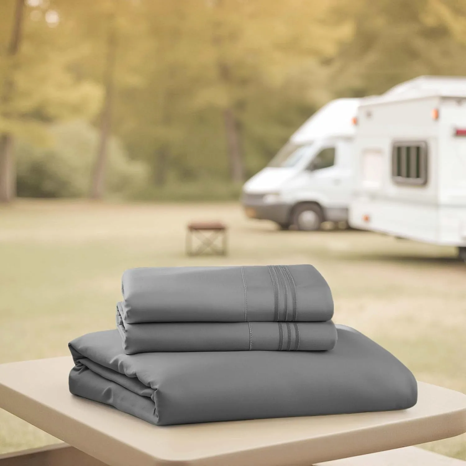 Nestl Grey RV Queen Sheets – Super Soft RV Short Queen Sheets for RV Camper, 4 Piece 1800 Microfiber Fitted RV Sheets, Double Brushed RV Bed Sheets Set, Camper Sheets and Pillowcases
