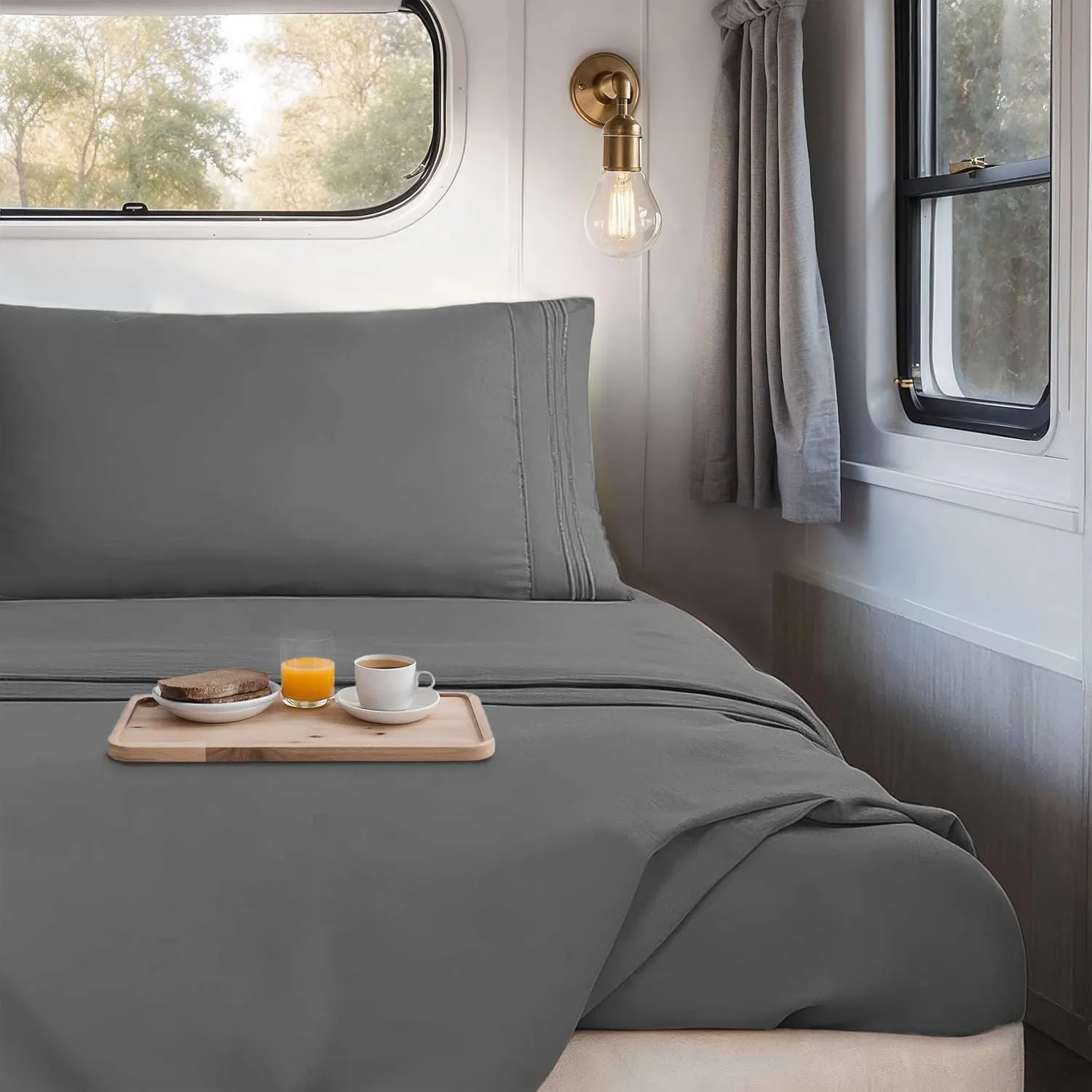 Nestl Grey RV Queen Sheets – Super Soft RV Short Queen Sheets for RV Camper, 4 Piece 1800 Microfiber Fitted RV Sheets, Double Brushed RV Bed Sheets Set, Camper Sheets and Pillowcases