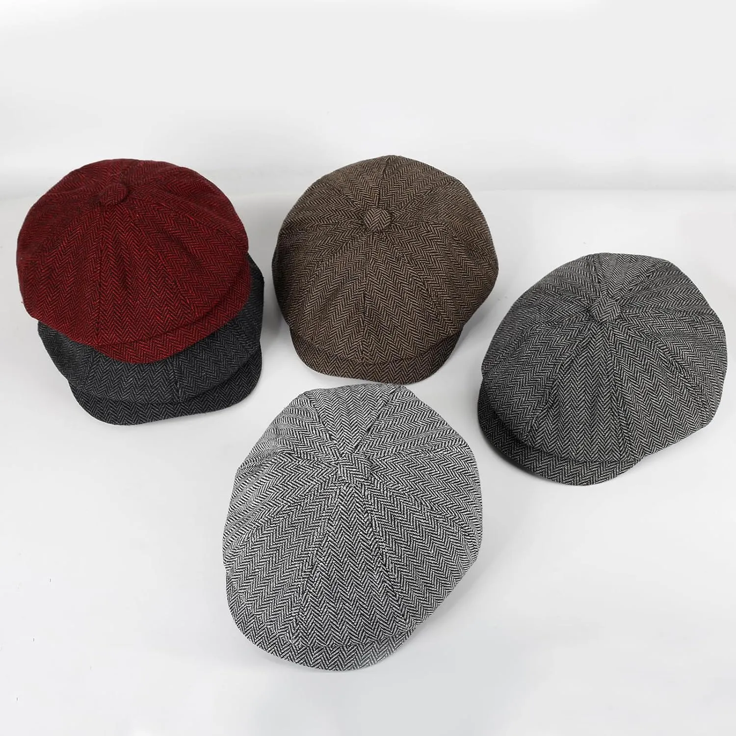 Newsboy Cap for Men Cotton 8 Panel Men's Flat Cap Herringbone Tweed CabbieHat