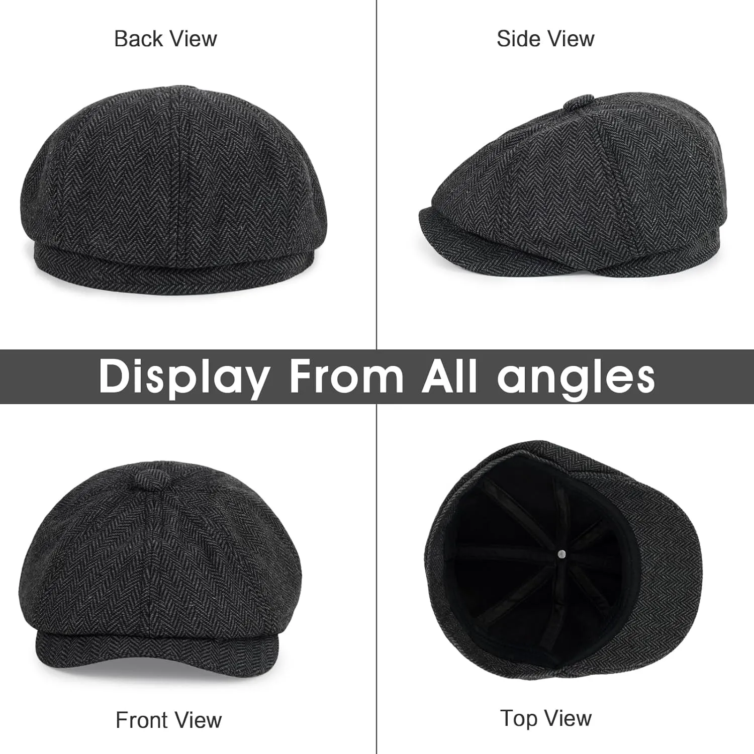Newsboy Cap for Men Cotton 8 Panel Men's Flat Cap Herringbone Tweed CabbieHat