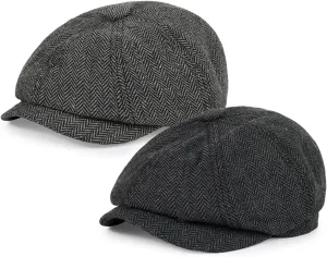 Newsboy Cap for Men Cotton 8 Panel Men's Flat Cap Herringbone Tweed CabbieHat