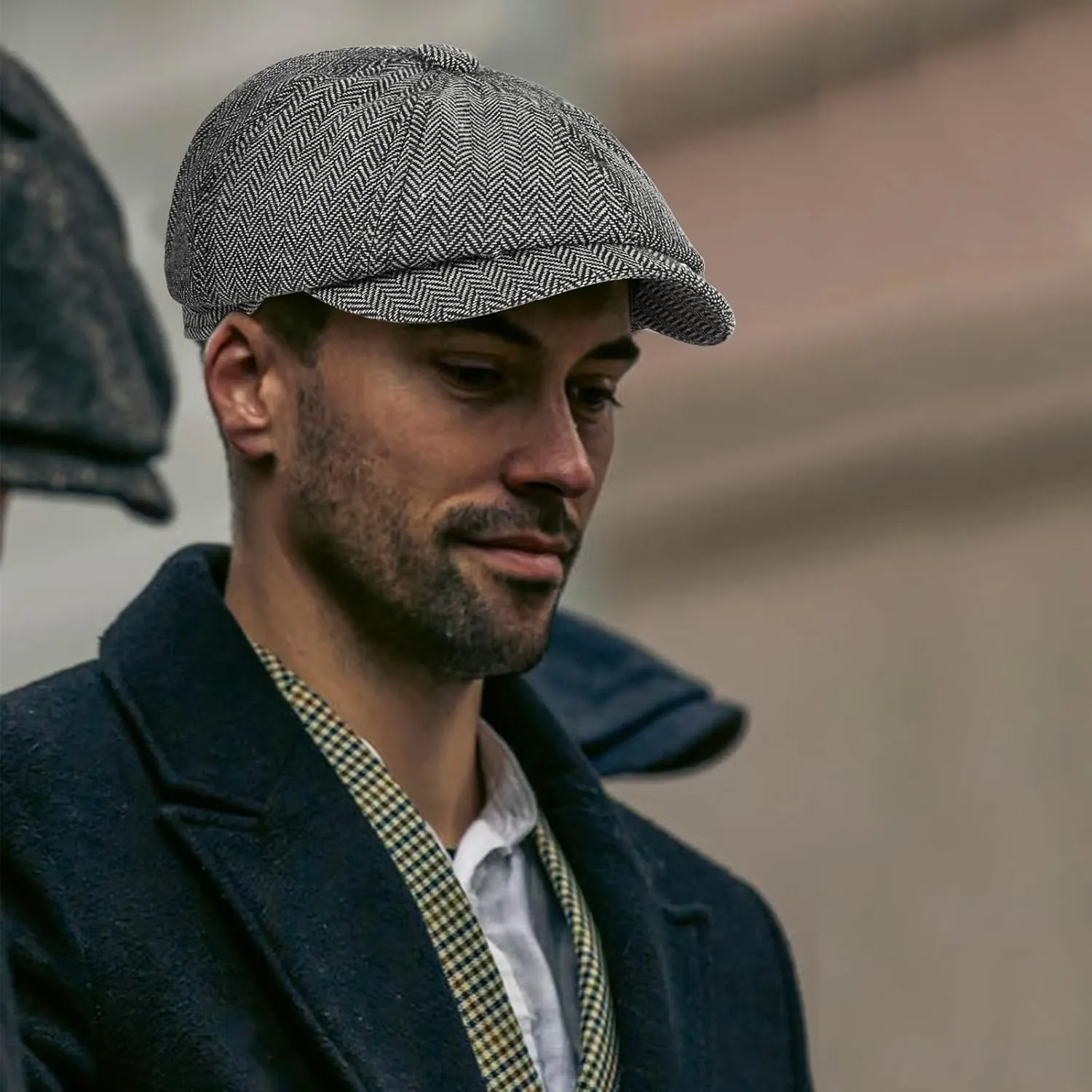 Newsboy Cap for Men Cotton 8 Panel Men's Flat Cap Herringbone Tweed CabbieHat