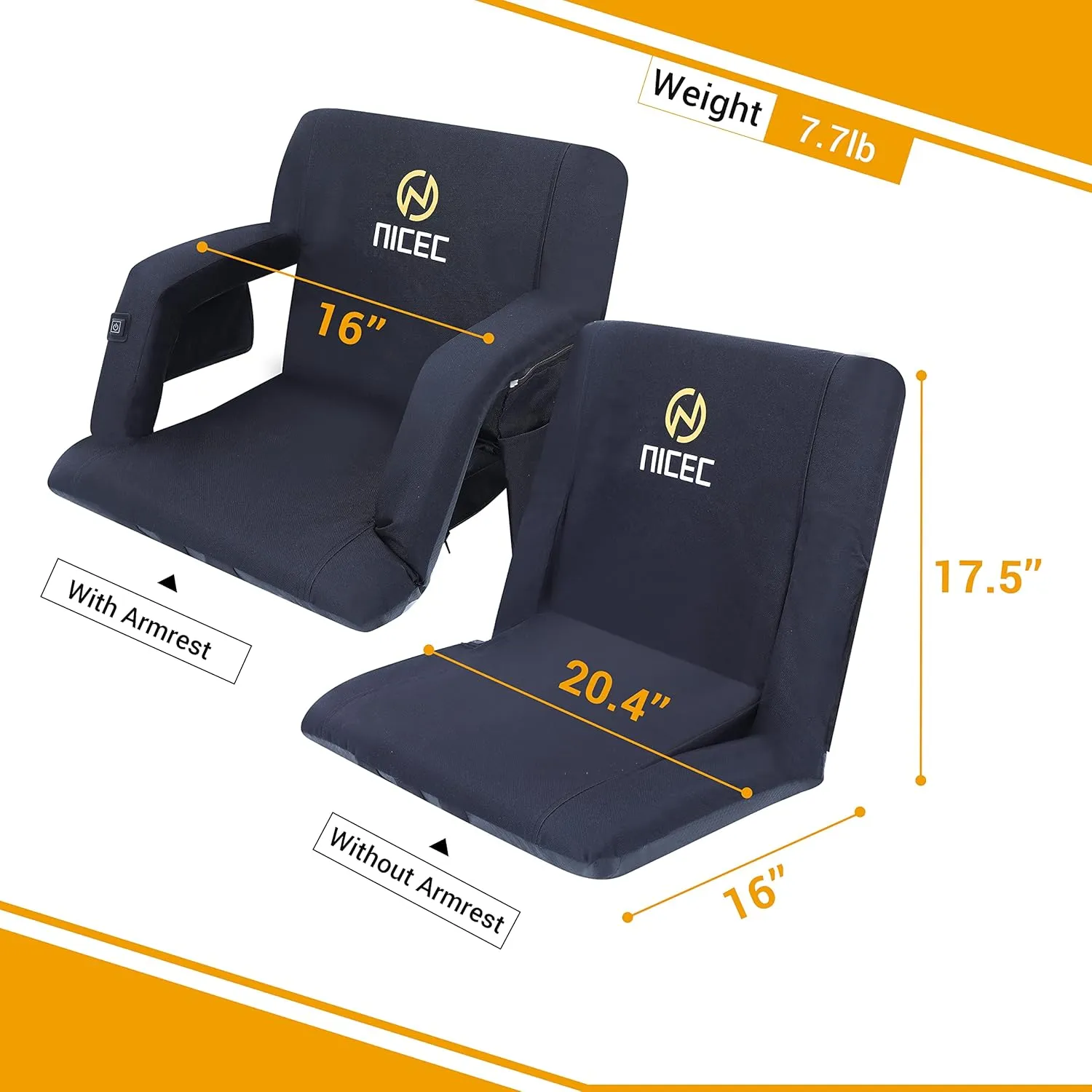 Nice C Stadium Seats, Floor Chair, Bleacher Chairs, 5 Reclining Positions Waterproof Cushion, Ultralight, Foldable, Extra Thick Padding, with Shoulder Straps & Net Pockets