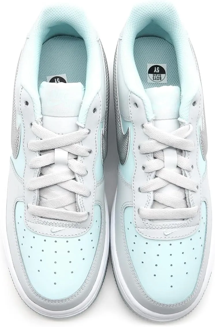 Nike Air Force 1 Big Kids' Shoes (HQ3249-043, Pure Platinum/Glacier Blue/Metallic Silver)