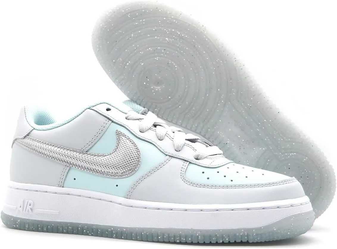 Nike Air Force 1 Big Kids' Shoes (HQ3249-043, Pure Platinum/Glacier Blue/Metallic Silver)