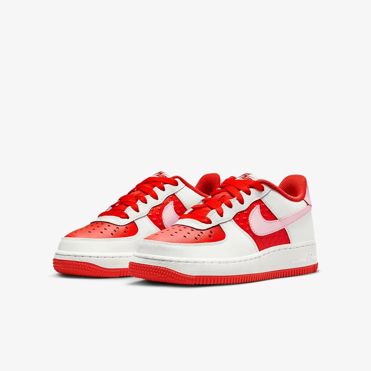Nike Air Force 1 Big Kids' Shoes (HV5165-121, Summit White/Light Crimson/Fire Red/Pink Foam)