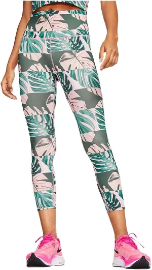 Nike Women's Printed Botanical Fast Crop Running Legging (Pink/Green, Small)