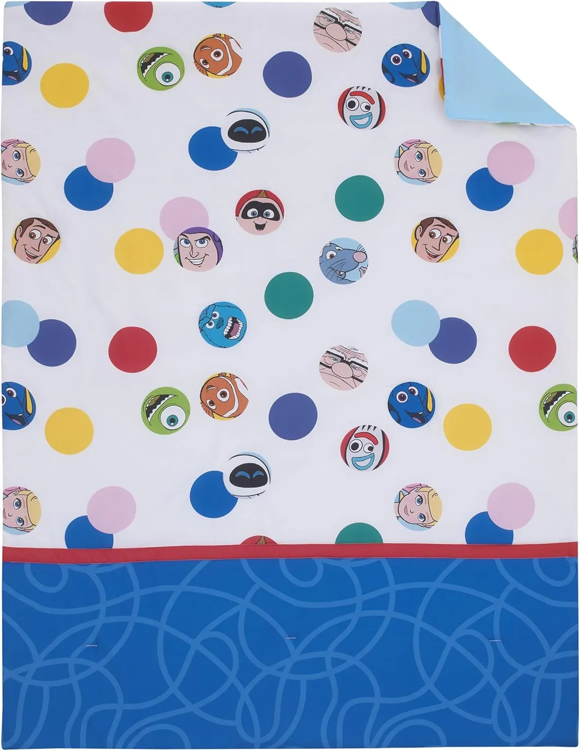 NoJo Disney Choose Happy Pixar Friends Multi-Colored 4 Piece Toddler Bed Set - Comforter, Fitted Bottom Sheet, Flat Top Sheet, and Reversible Pillowcase