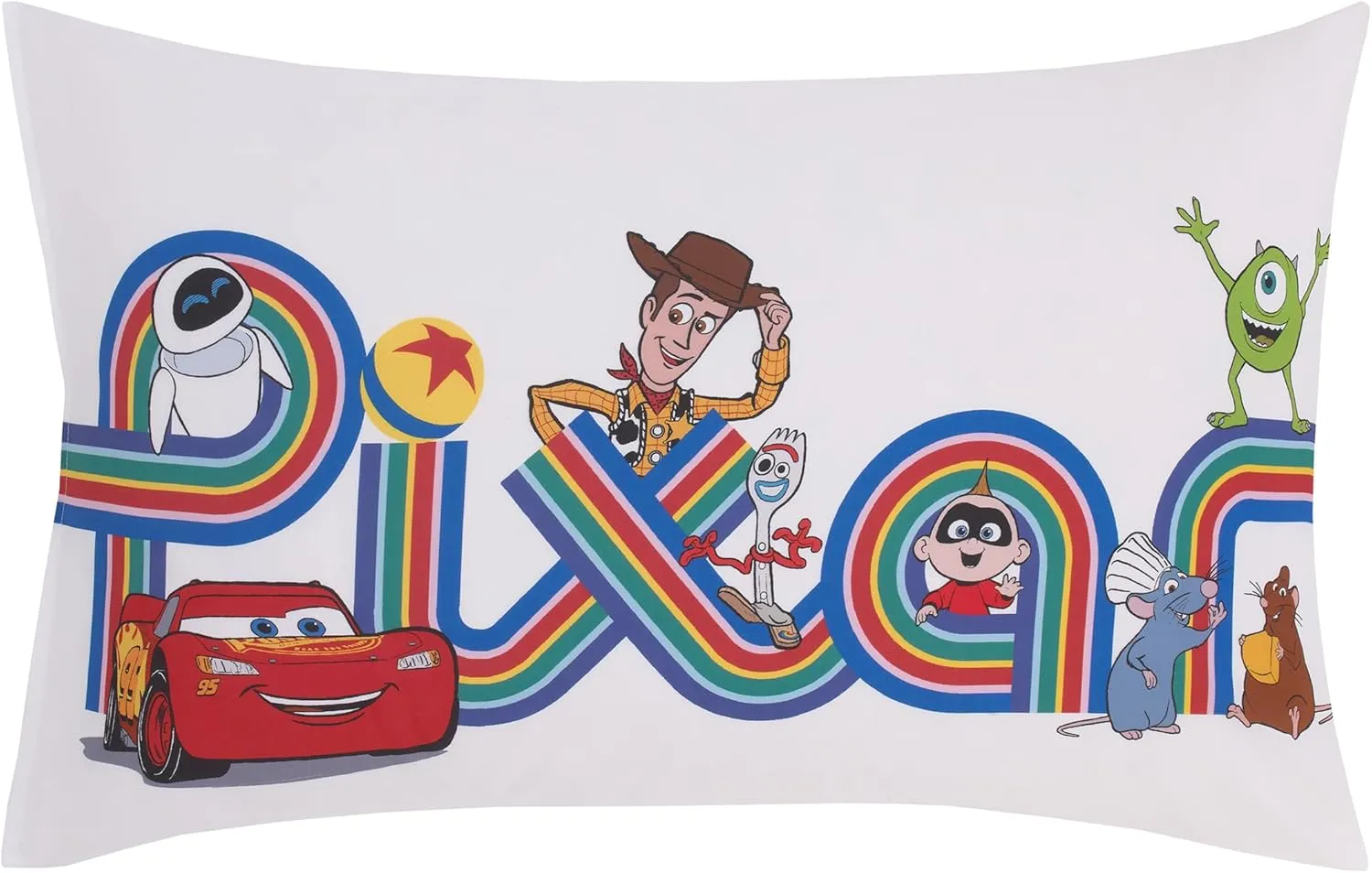 NoJo Disney Choose Happy Pixar Friends Multi-Colored 4 Piece Toddler Bed Set - Comforter, Fitted Bottom Sheet, Flat Top Sheet, and Reversible Pillowcase