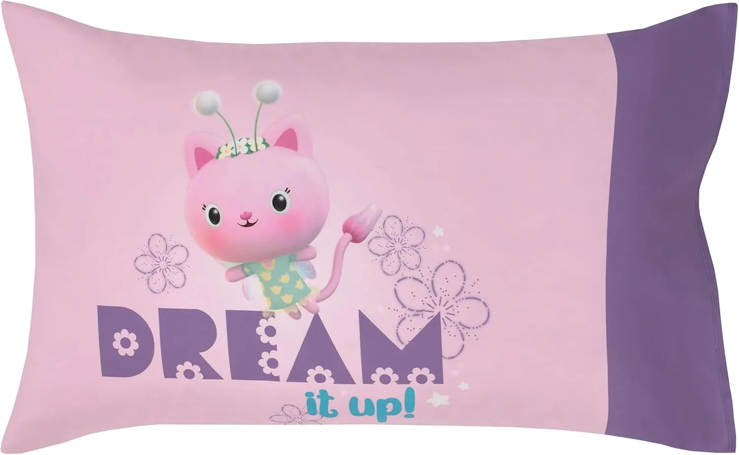 NoJo DreamWorks Gabby's Dollhouse Dream It Up Multi-Colored Rainbow PJ Time 4 Piece Toddler Bed Set - Comforter, Fitted Bottom Sheet, Flat Top Sheet and Reversible Pillowcase