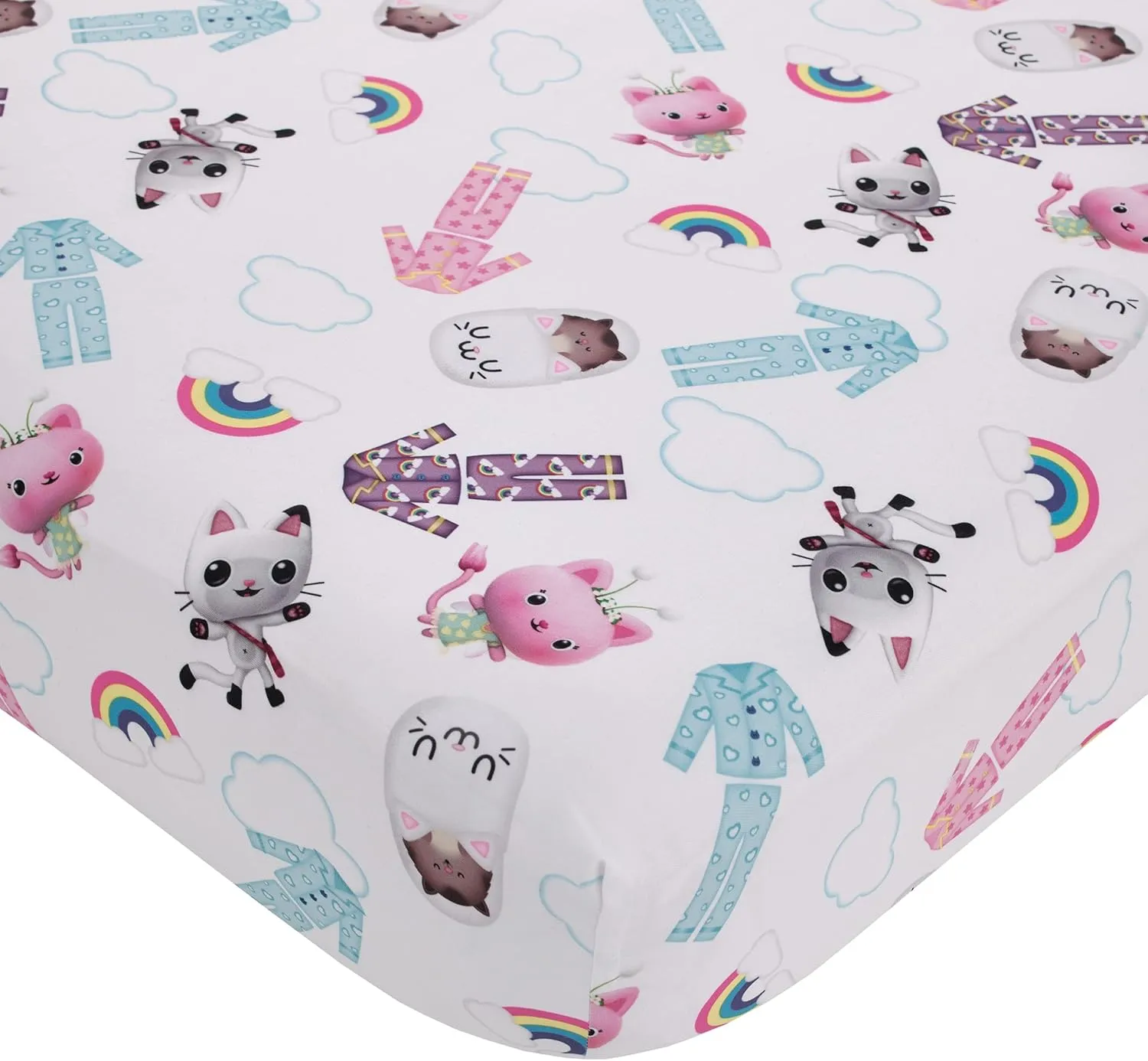 NoJo DreamWorks Gabby's Dollhouse Dream It Up Multi-Colored Rainbow PJ Time 4 Piece Toddler Bed Set - Comforter, Fitted Bottom Sheet, Flat Top Sheet and Reversible Pillowcase