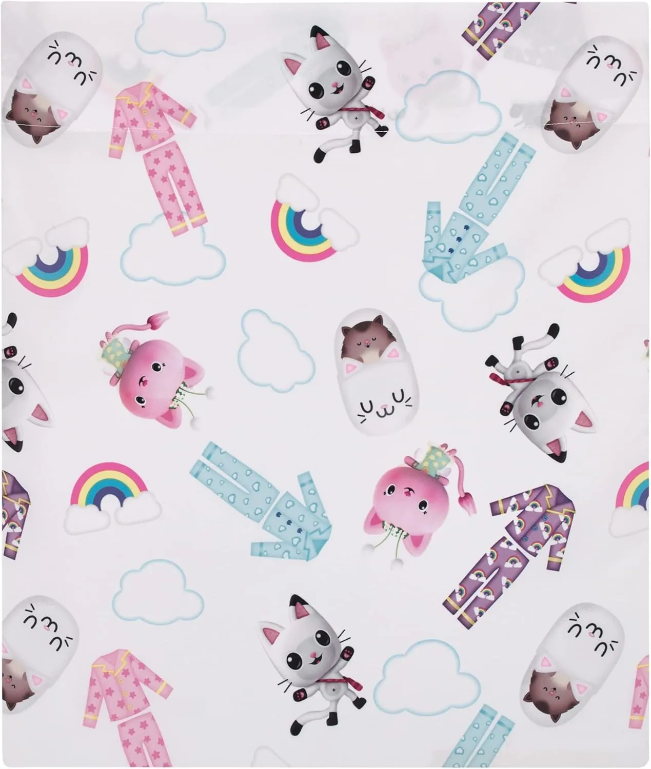 NoJo DreamWorks Gabby's Dollhouse Dream It Up Multi-Colored Rainbow PJ Time 4 Piece Toddler Bed Set - Comforter, Fitted Bottom Sheet, Flat Top Sheet and Reversible Pillowcase