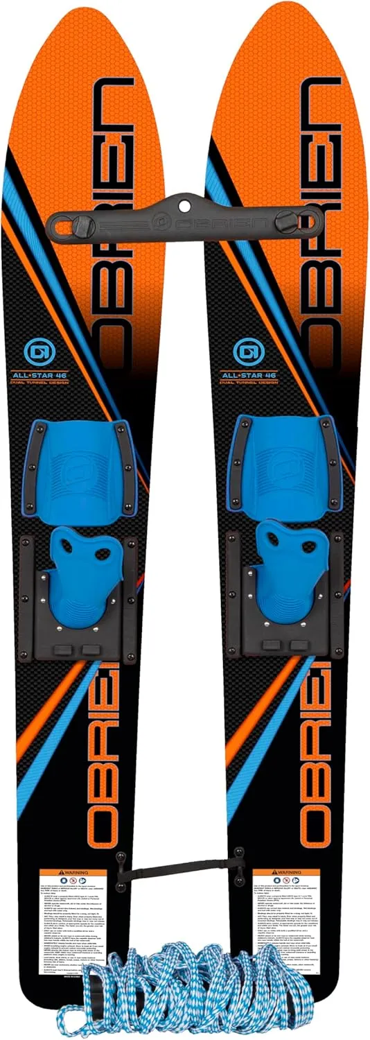 O'Brien All-Star Water Skis with Trainer Bar & Rope— Combo Waterskis for Kids & Beginners Learning to Ski
