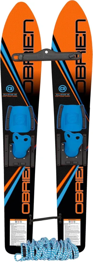 O'Brien All-Star Water Skis with Trainer Bar & Rope— Combo Waterskis for Kids & Beginners Learning to Ski