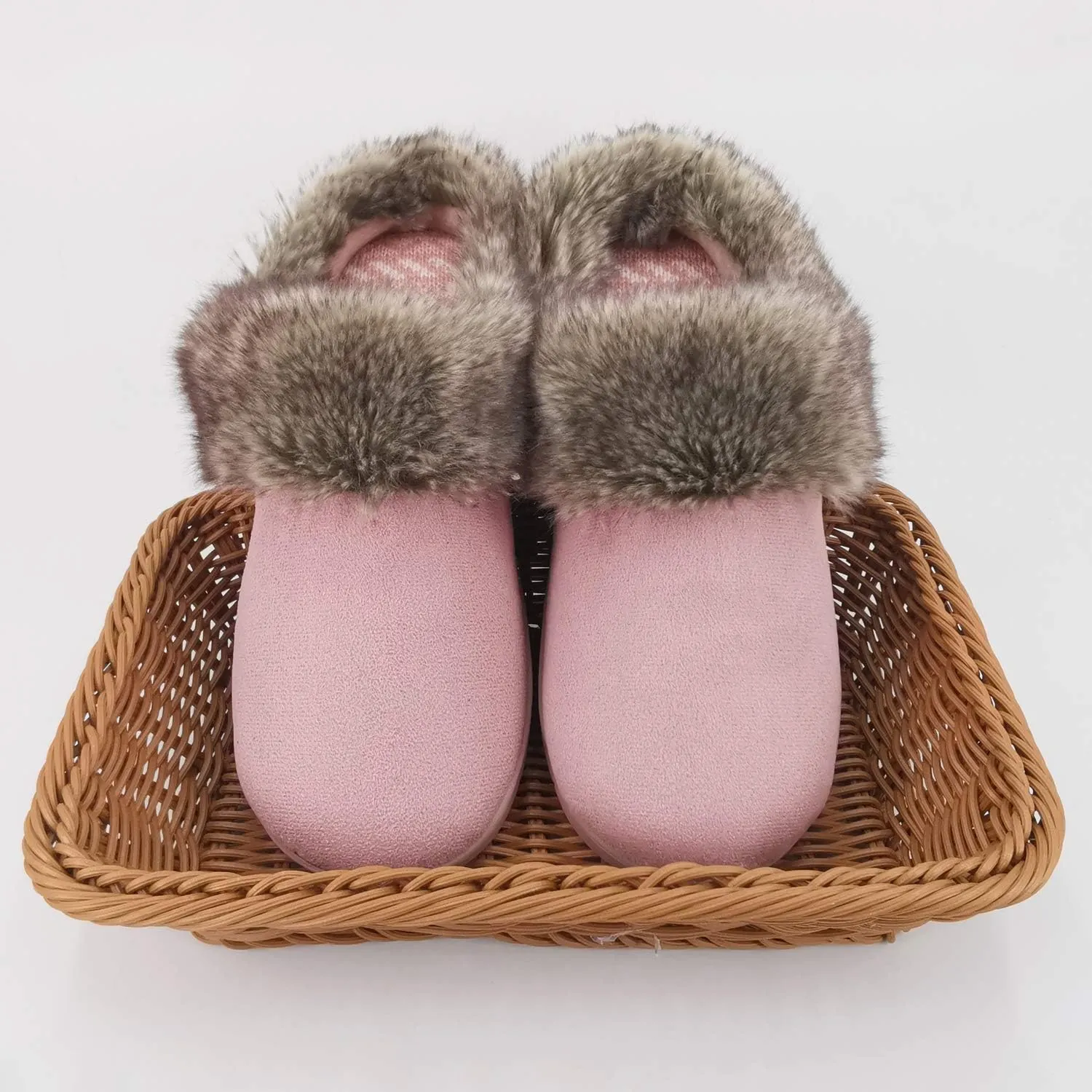 ofoot Womens Winter Warm Moccasins Suede Faux Fur Mule Slippers Furry House Shoes Memory Foam Hard Soled for Indoor Outdoor