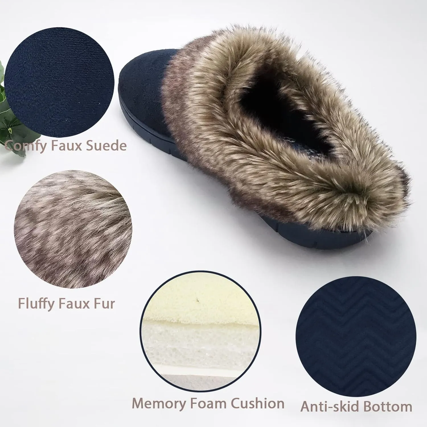 ofoot Womens Winter Warm Moccasins Suede Faux Fur Mule Slippers Furry House Shoes Memory Foam Hard Soled for Indoor Outdoor
