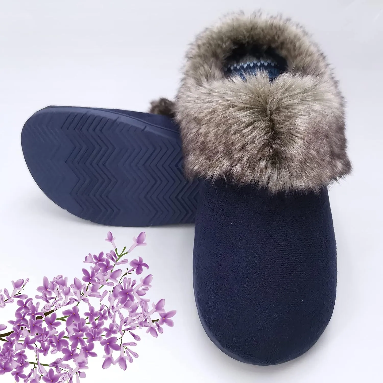 ofoot Womens Winter Warm Moccasins Suede Faux Fur Mule Slippers Furry House Shoes Memory Foam Hard Soled for Indoor Outdoor