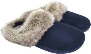 ofoot Womens Winter Warm Moccasins Suede Faux Fur Mule Slippers Furry House Shoes Memory Foam Hard Soled for Indoor Outdoor