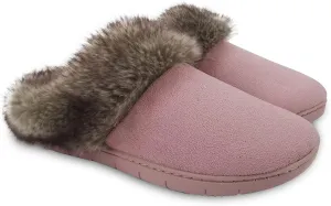 ofoot Womens Winter Warm Moccasins Suede Faux Fur Mule Slippers Furry House Shoes Memory Foam Hard Soled for Indoor Outdoor
