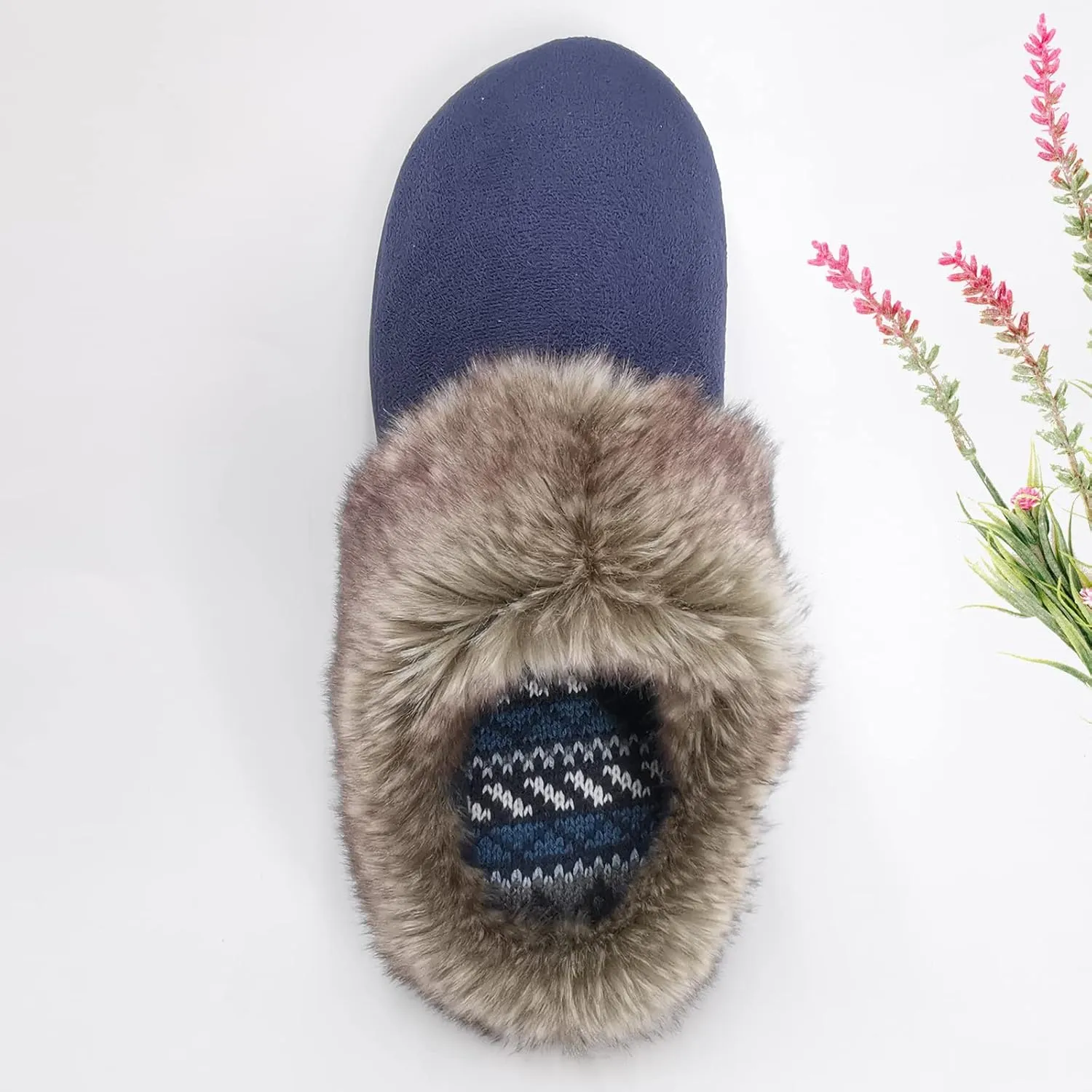 ofoot Womens Winter Warm Moccasins Suede Faux Fur Mule Slippers Furry House Shoes Memory Foam Hard Soled for Indoor Outdoor
