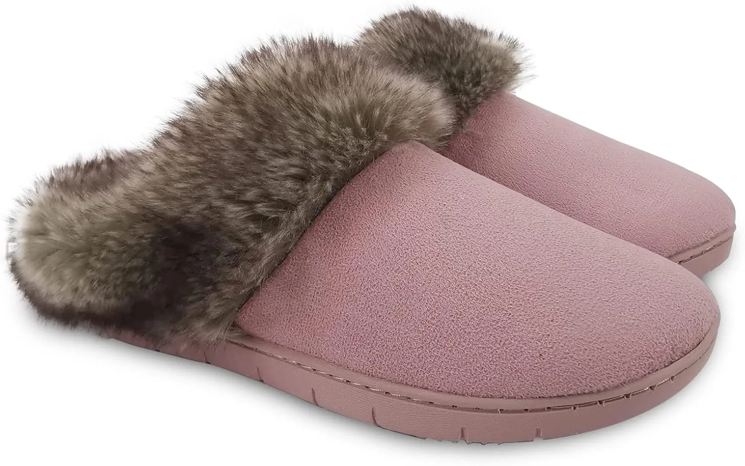 ofoot Womens Winter Warm Moccasins Suede Faux Fur Mule Slippers Furry House Shoes Memory Foam Hard Soled for Indoor Outdoor