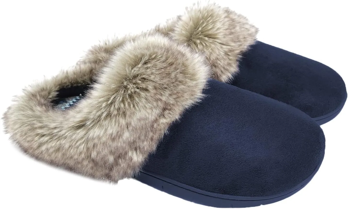 ofoot Womens Winter Warm Moccasins Suede Faux Fur Mule Slippers Furry House Shoes Memory Foam Hard Soled for Indoor Outdoor