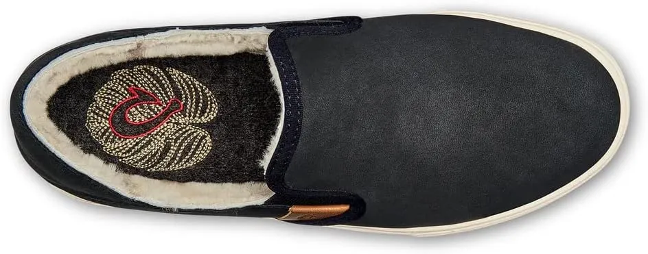 OLUKAI Pehuea Heu Women's Slip-On Sneakers, Genuine Shearling & Premium Waterproof Nubuck Leather, Cozy Slippers with Drop-in Heel Design