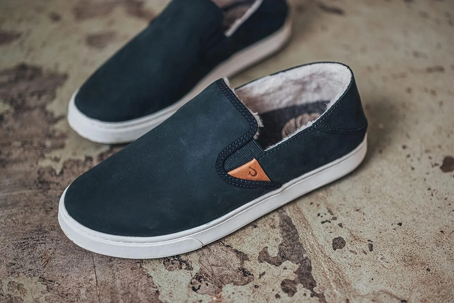OLUKAI Pehuea Heu Women's Slip-On Sneakers, Genuine Shearling & Premium Waterproof Nubuck Leather, Cozy Slippers with Drop-in Heel Design