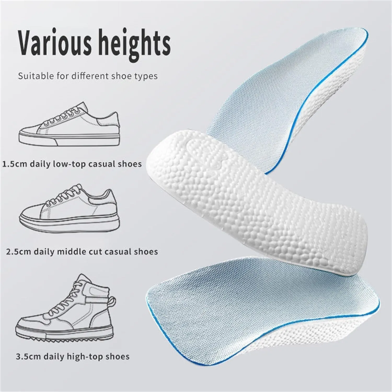 Orthopedic High Pads, Insoles Height Increase, Orthopedic Highpads 1.0, Height Increase Insoles for Men/Women, Arch Support Insoles for Flat Feet (Black, 2.5 CM)
