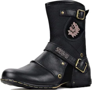 OSSTONE Moto Boots for Men Designer Fashion Zipper-up Leather Chukka western Boots Casual Shoes OS-5008-1-HH-US