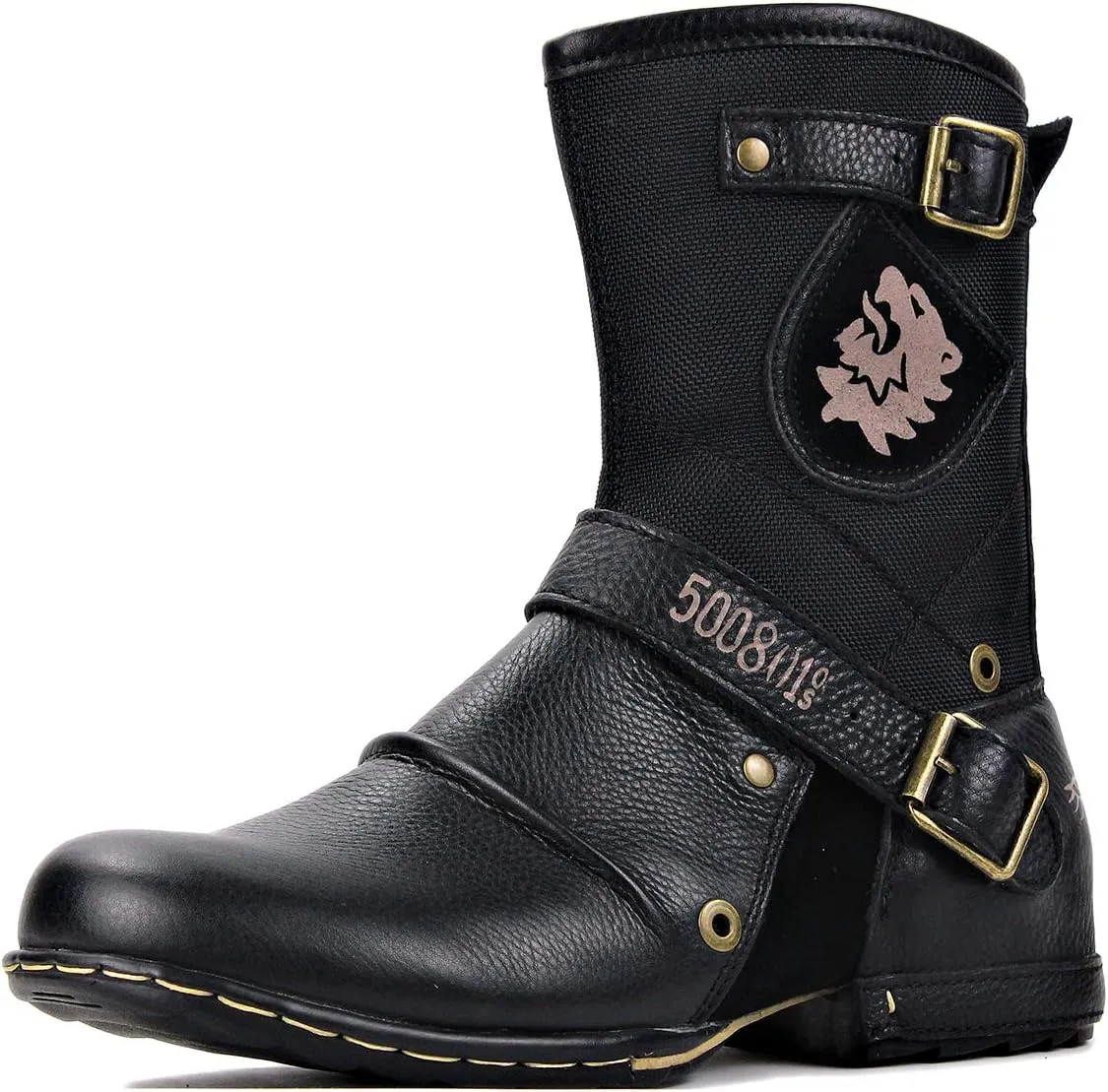 OSSTONE Moto Boots for Men Designer Fashion Zipper-up Leather Chukka western Boots Casual Shoes OS-5008-1-HH-US