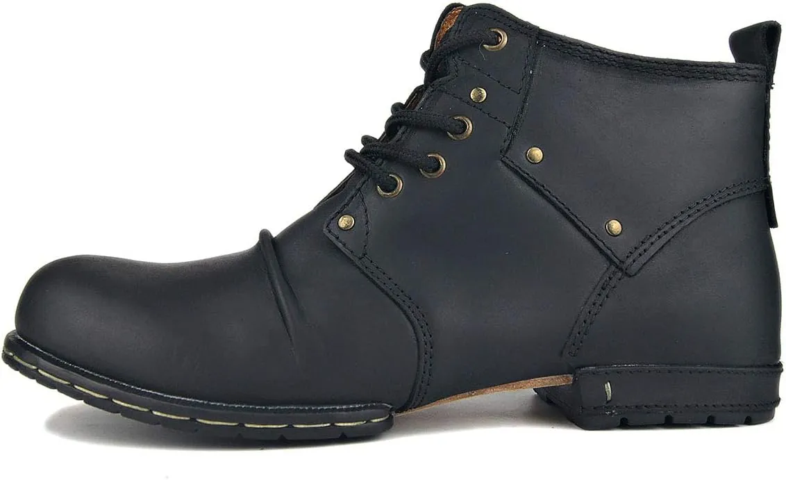 OSSTONE Moto Boots for Men Fashion lace-up Leather Chukka Boots Casual Shoes OS-6015-2-AM-US-R