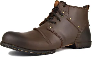 OSSTONE Moto Boots for Men Fashion lace-up Leather Chukka Boots Casual Shoes OS-6015-2-AM-US-R