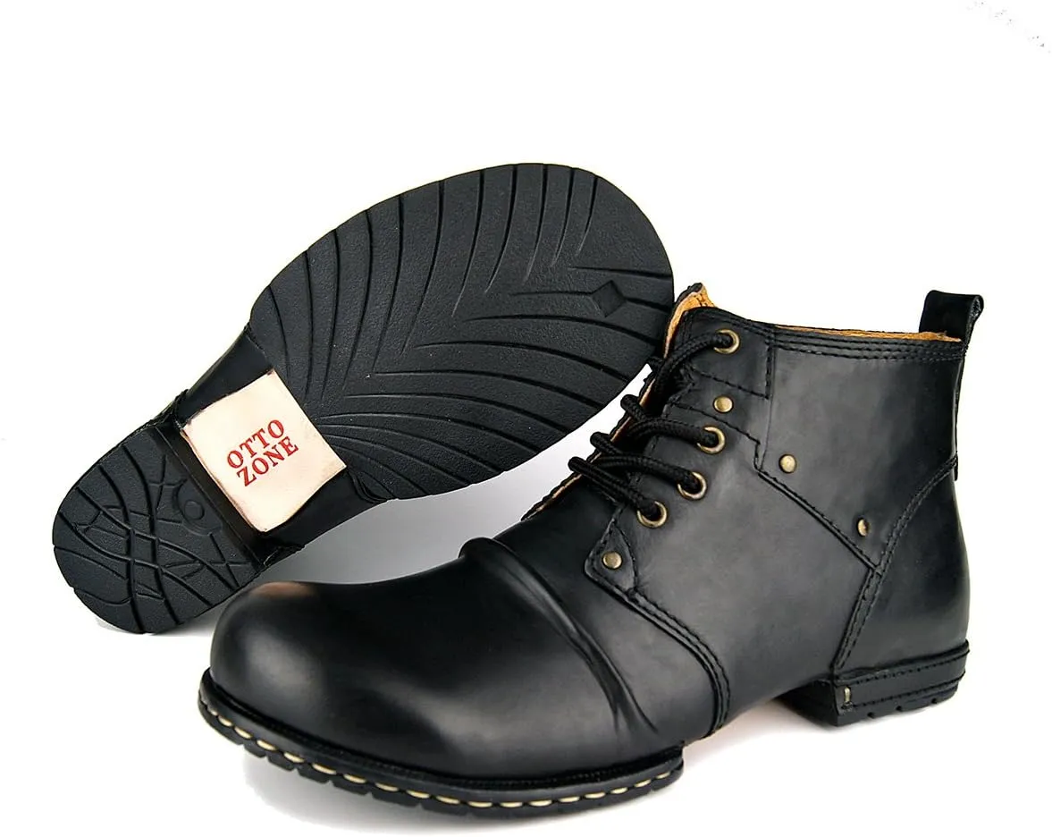 OSSTONE Moto Boots for Men Fashion lace-up Leather Chukka Boots Casual Shoes OS-6015-2-AM-US-R