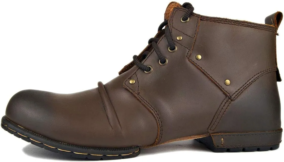 OSSTONE Moto Boots for Men Fashion lace-up Leather Chukka Boots Casual Shoes OS-6015-2-AM-US-R