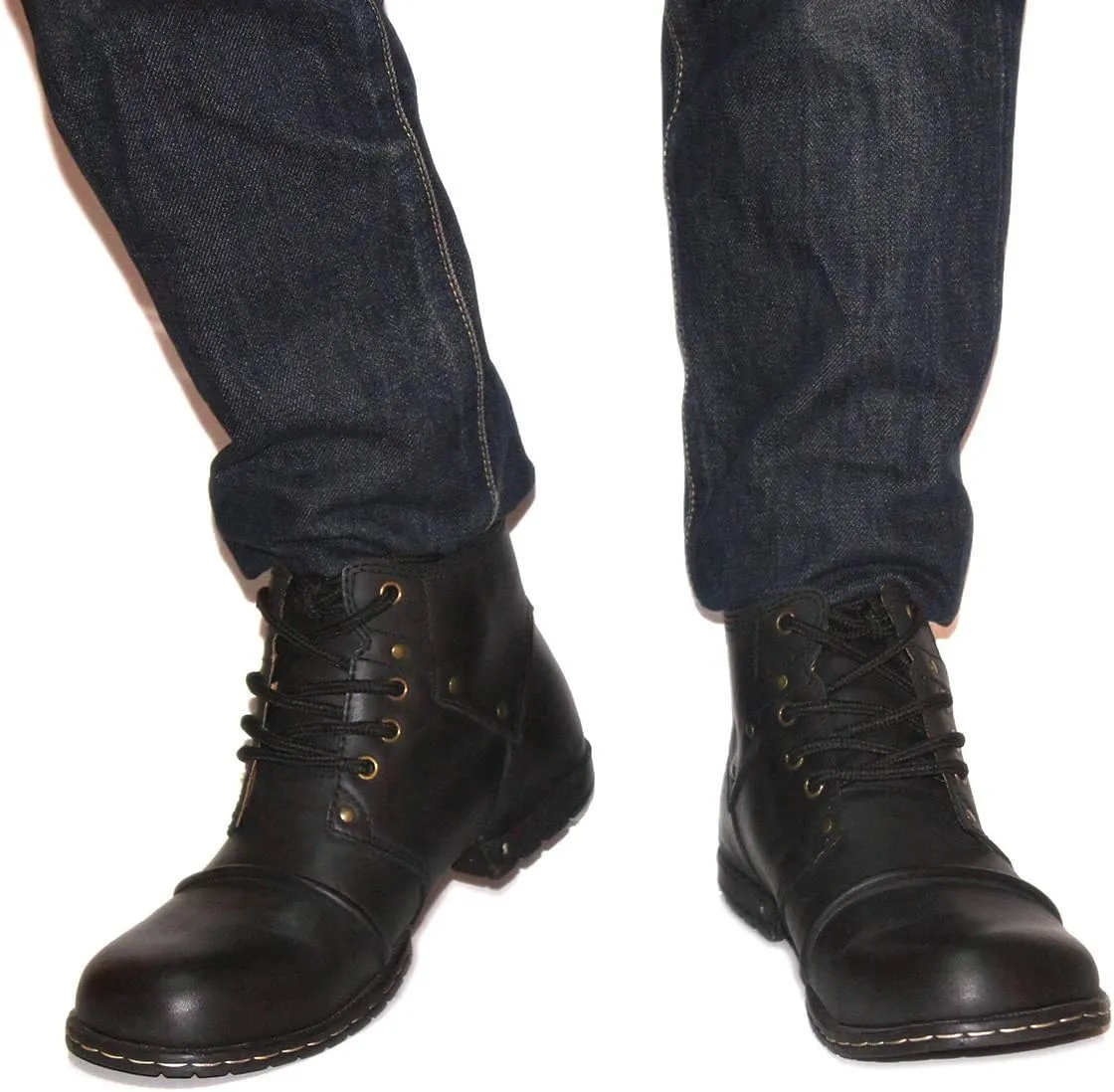 OSSTONE Moto Boots for Men Fashion lace-up Leather Chukka Boots Casual Shoes OS-6015-2-AM-US-R