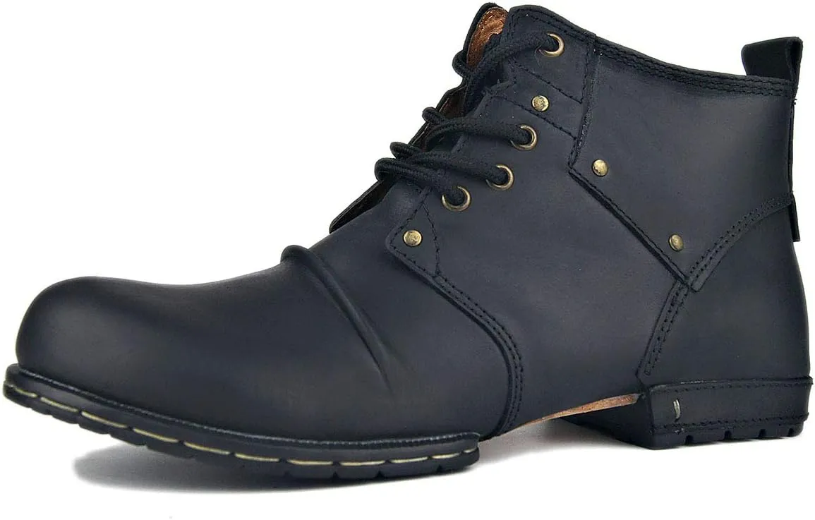 OSSTONE Moto Boots for Men Fashion lace-up Leather Chukka Boots Casual Shoes OS-6015-2-AM-US-R