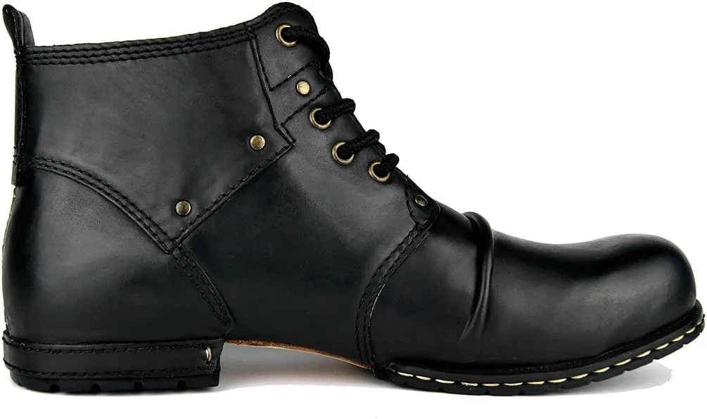 OSSTONE Moto Boots for Men Fashion lace-up Leather Chukka Boots Casual Shoes OS-6015-2-AM-US-R