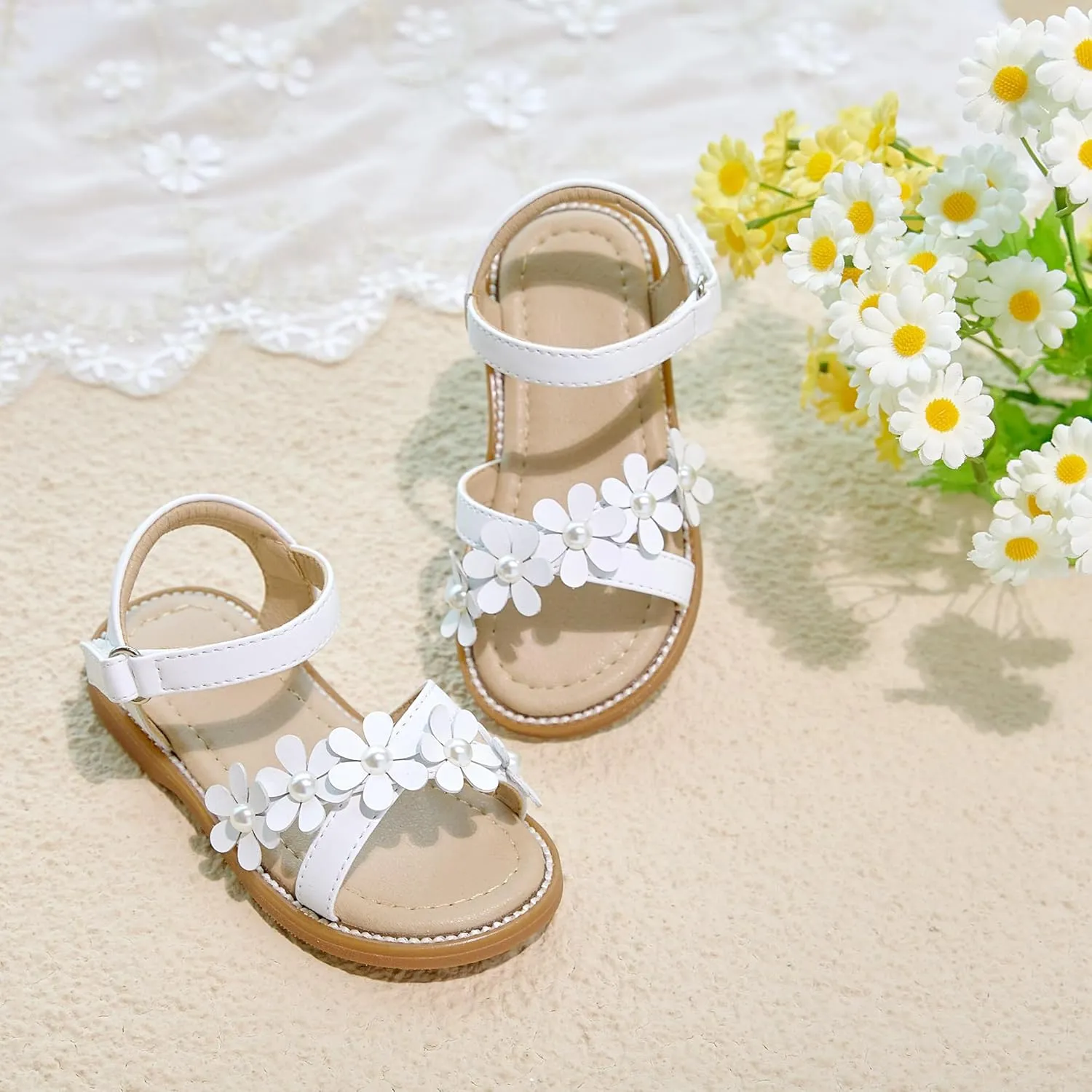 Otter MOMO Girls Open Toe Princess Flat Sandals with Comfort Sole Summer Sandals