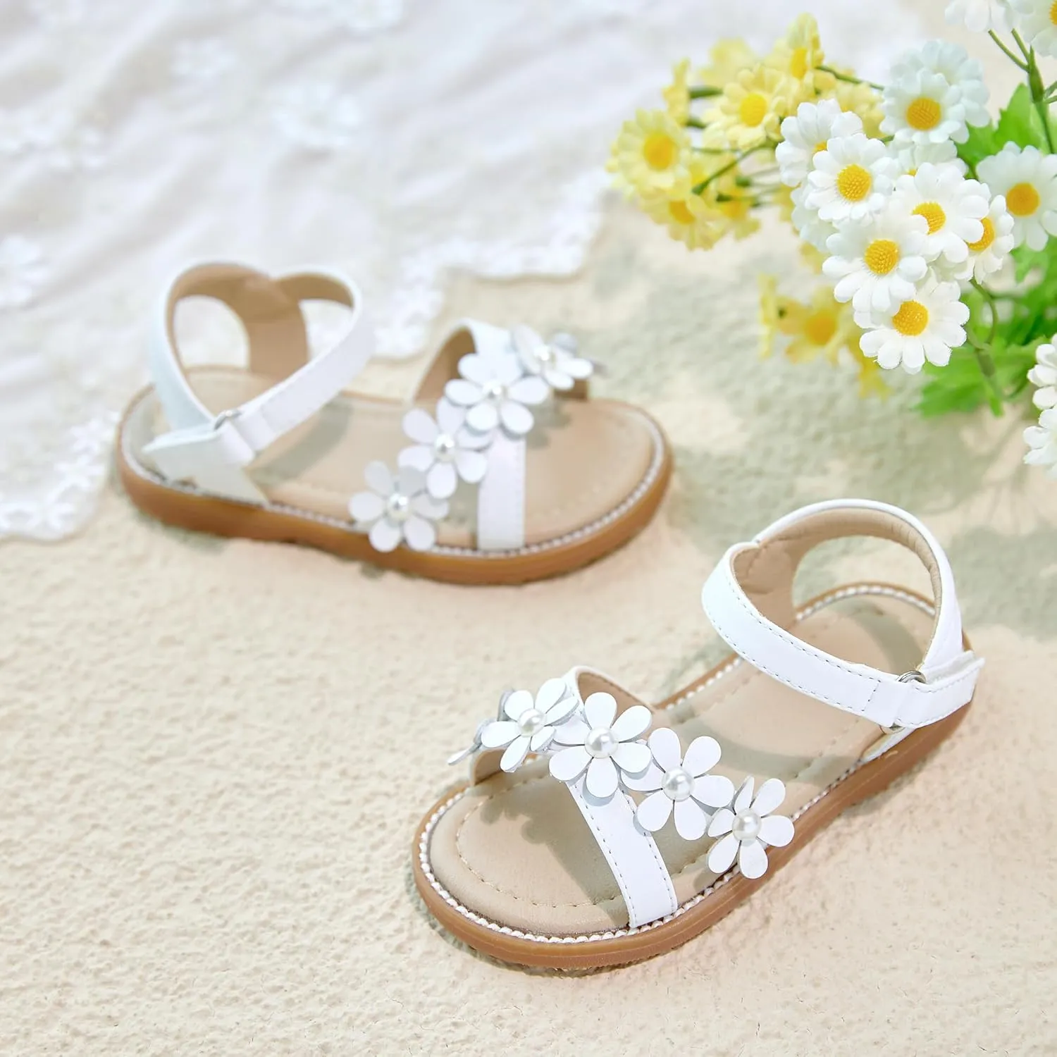 Otter MOMO Girls Open Toe Princess Flat Sandals with Comfort Sole Summer Sandals