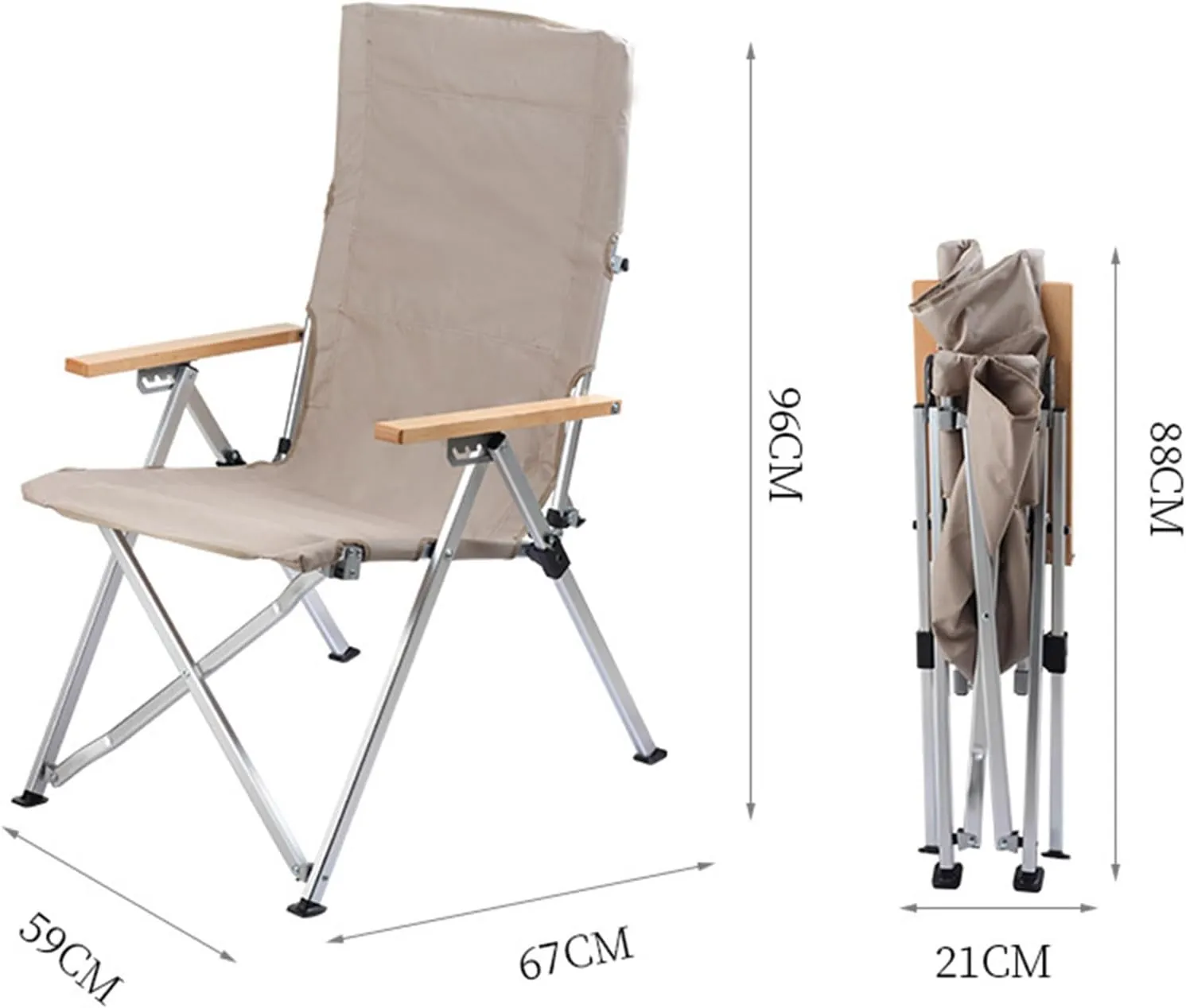 Outdoor Camping Chairs Folding/Foldable/Portable with Wooden Armrests, Carry Bag Included, 6-Speed Adjustable Beach Chair Lawn Fishing Lightweight Rocker Lounger Chair