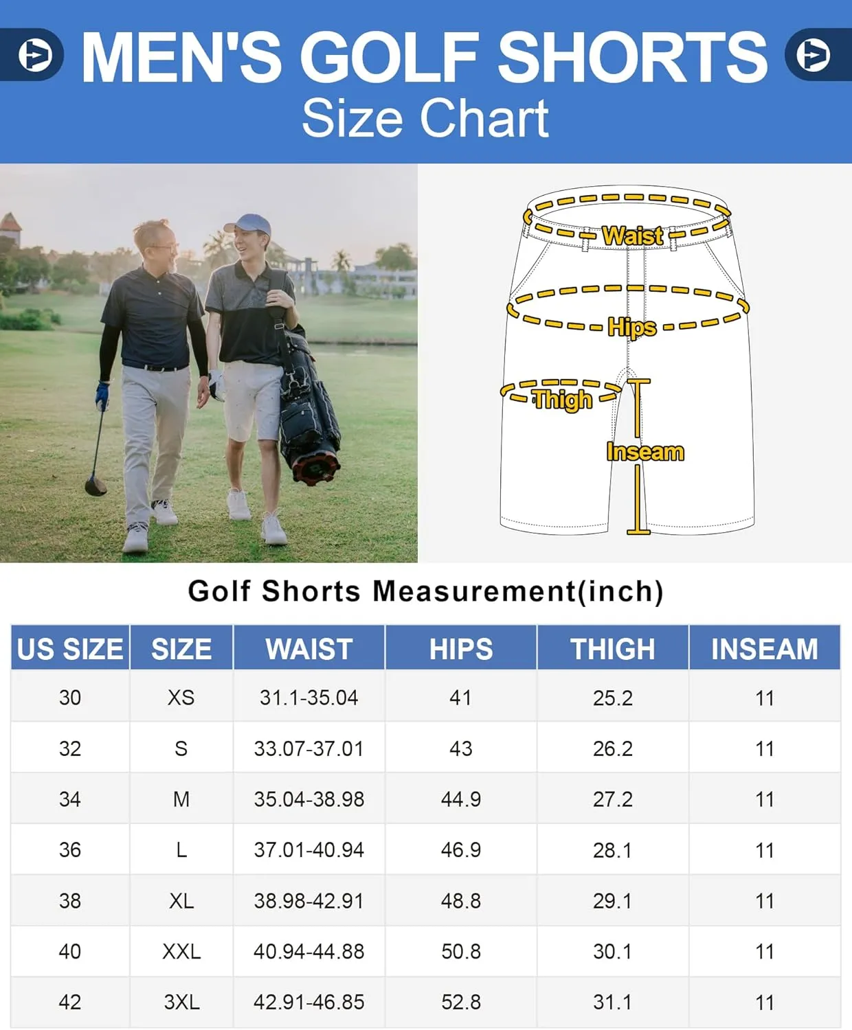 Outdoor Ventures Men's Golf Shorts 11" Inseam Classic-Fit Flat Front Stretch Casual Shorts with Pockets Summer Hiking Travel