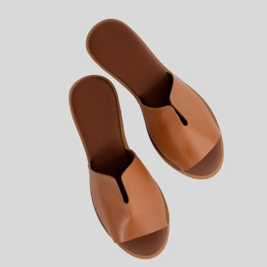 Peep Toe Leather Mule