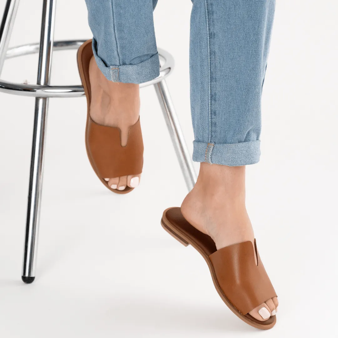 Peep Toe Leather Mule