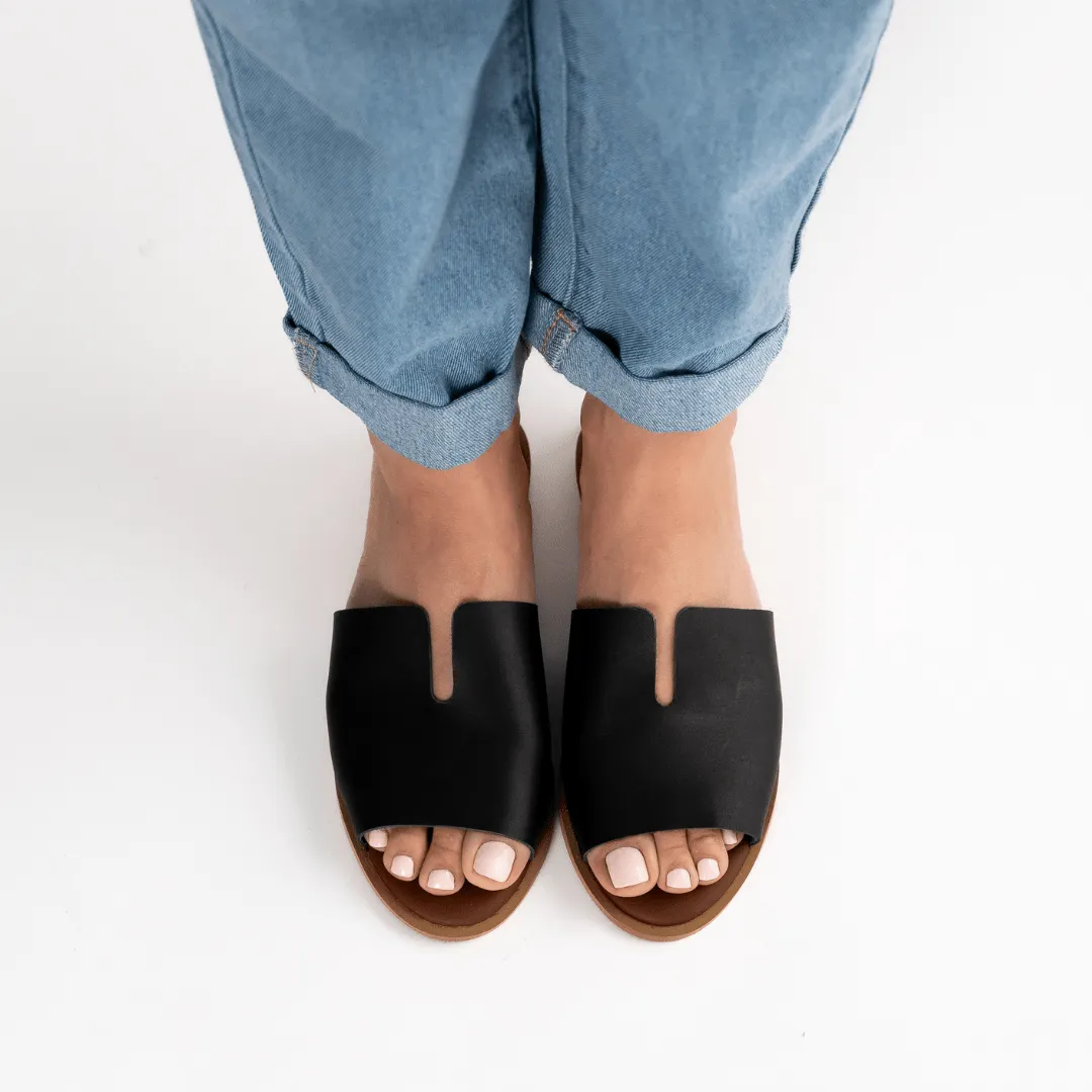 Peep Toe Leather Mule