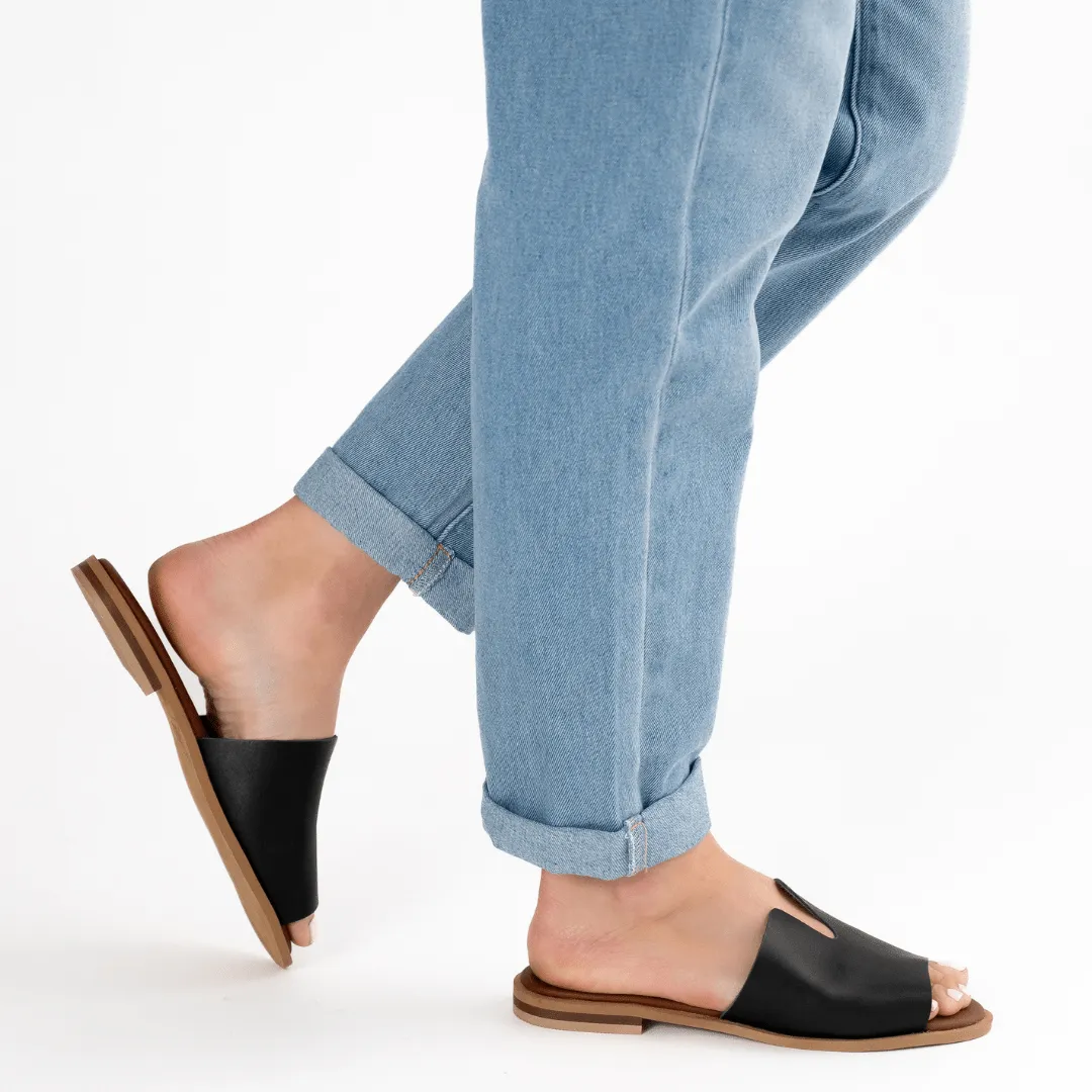 Peep Toe Leather Mule