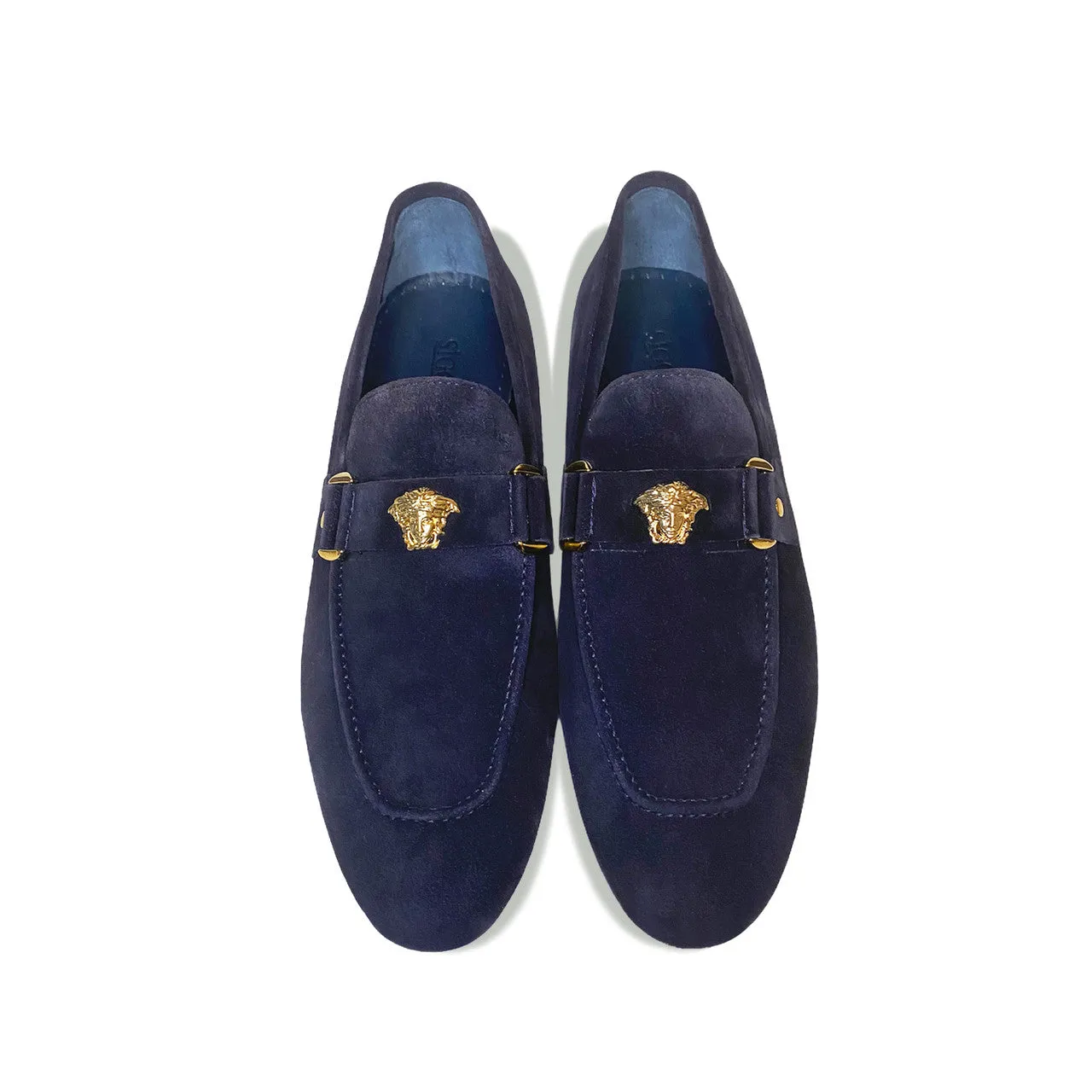 Pelle Line Lucas- Loafer with Medusa ornament- Navy Suede